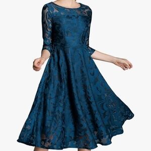 Blue Green Lace Formal Dress